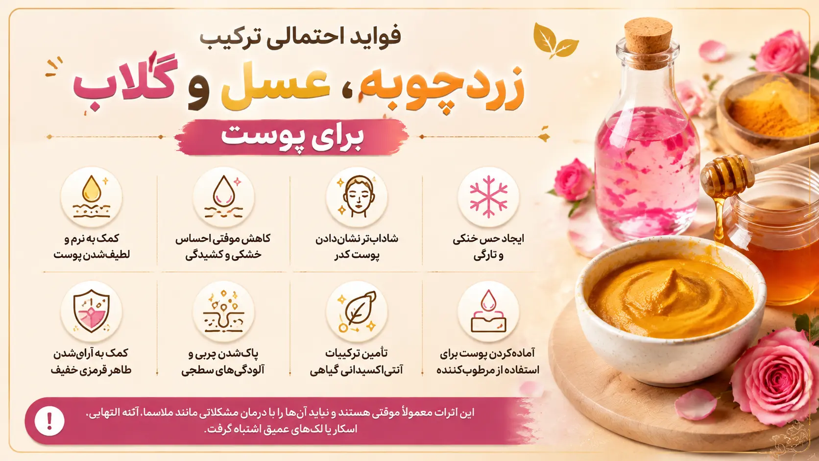 فواید احتمالی ترکیب زردچوبه و عسل و گلاب برای پوست